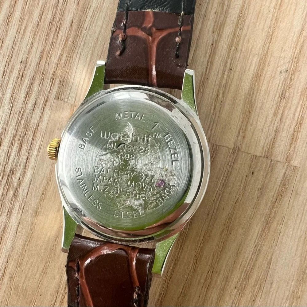 Watch-it ladies two tone brown strap dress watch NEW BATTERY